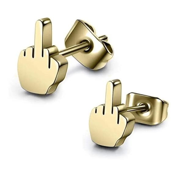 Moon Goddess Emporium Jewelry - 18K Gold Plated Middle Finger, Flipping Off/ The Bird Stud Earrings